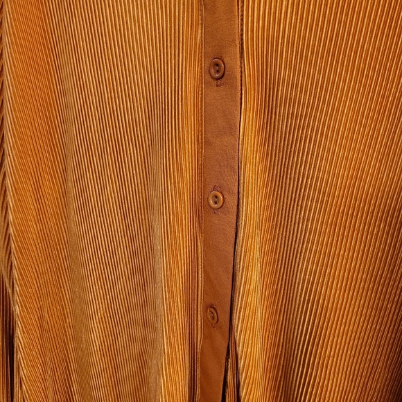 Accordian Pleated Button-Down Shirt, Rust Orange, NWOT - Picture 4 of 4